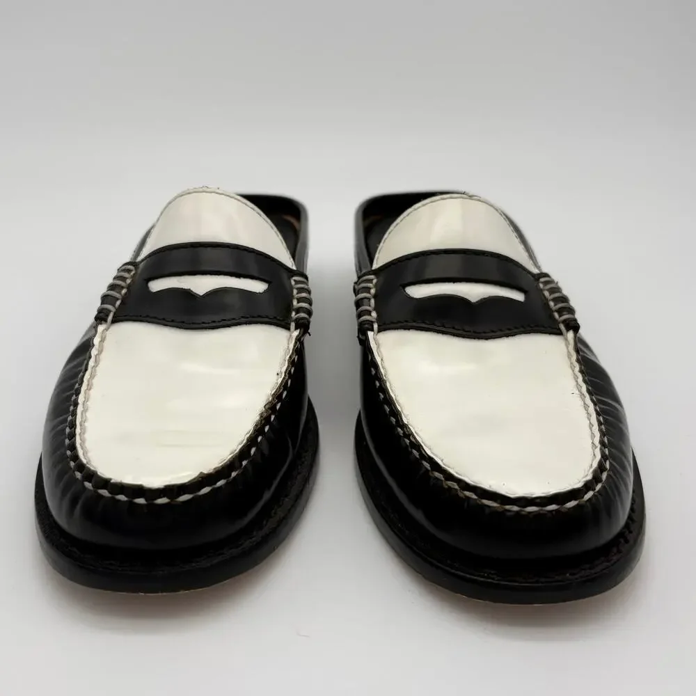 G.H. Bass Weejuns Two Tone Penny Loafer Mule Slides Black White Size 6